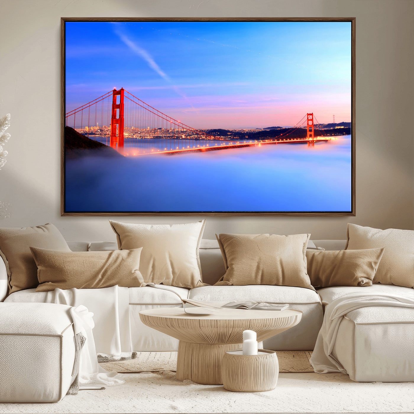 MGV-FC-36X24 - Golden Gate Bridge Wall Art Print, San Francisco Sunset Canvas Wall Art, Cityscape Canvas Print for
