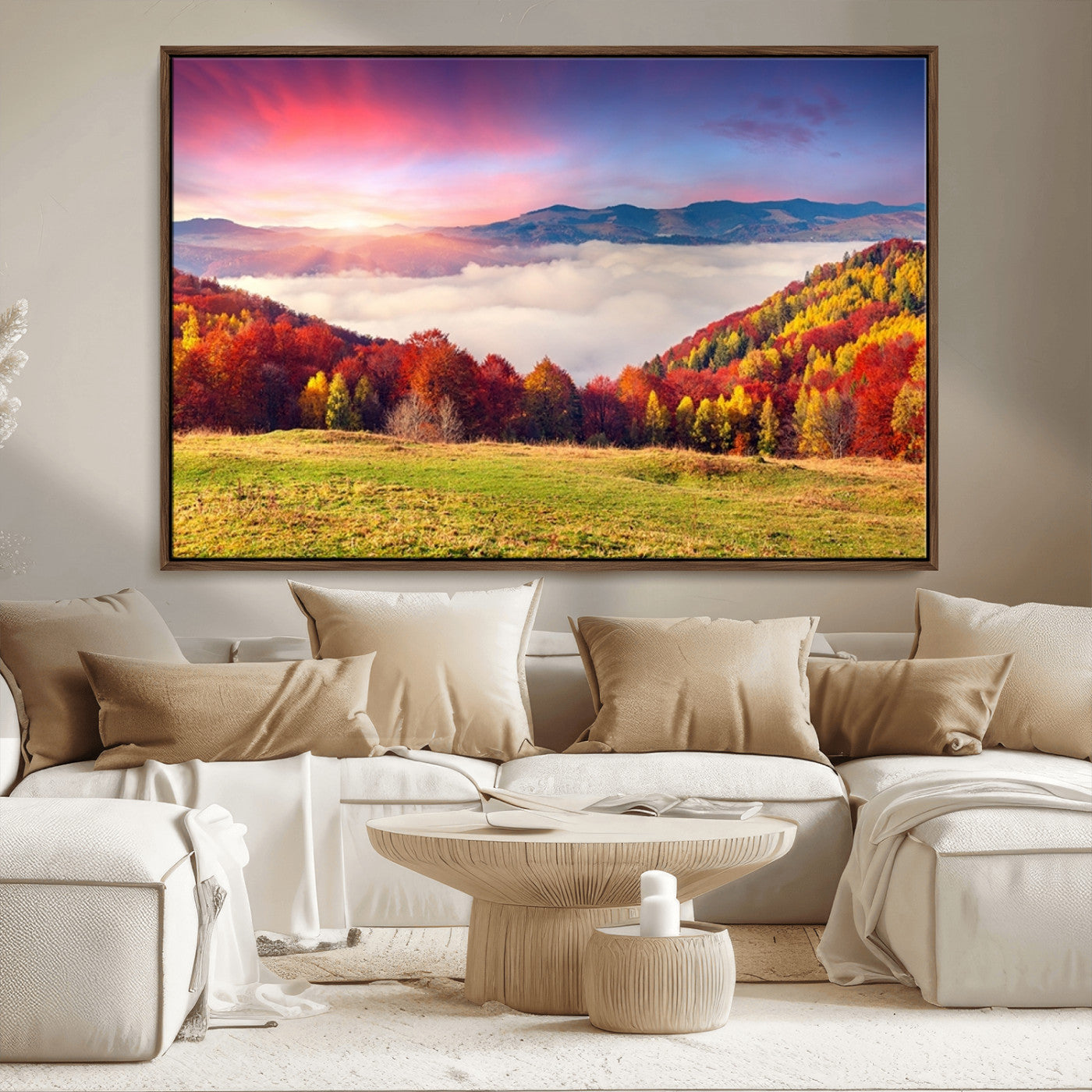 MGV-FC-36X24 - Autumn Mountain Foggy Landscape Wall Art Canvas Print | Beautiful Forest Canvas Print | Misty