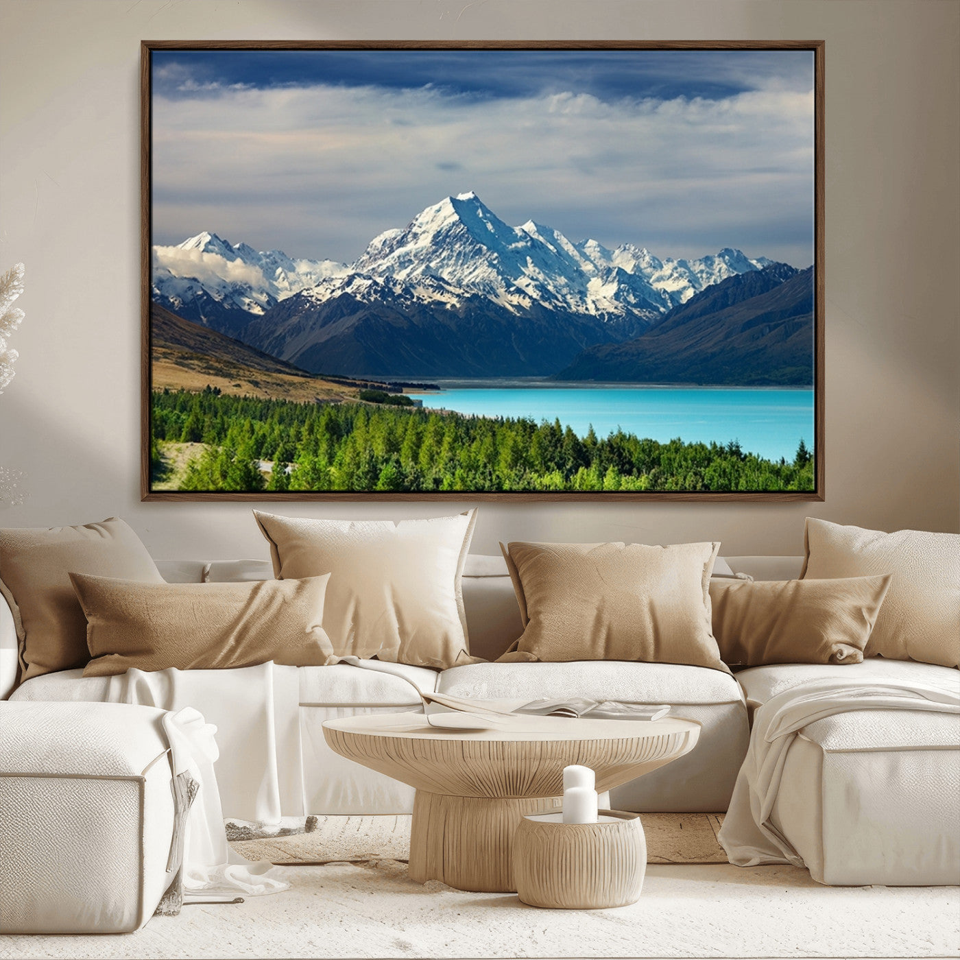 MGV-FC-36X24 - Mount Cook and Lake Pukaki Canvas Wall Art Print – Majestic Snow-Capped Peaks and Serene Lake Wall