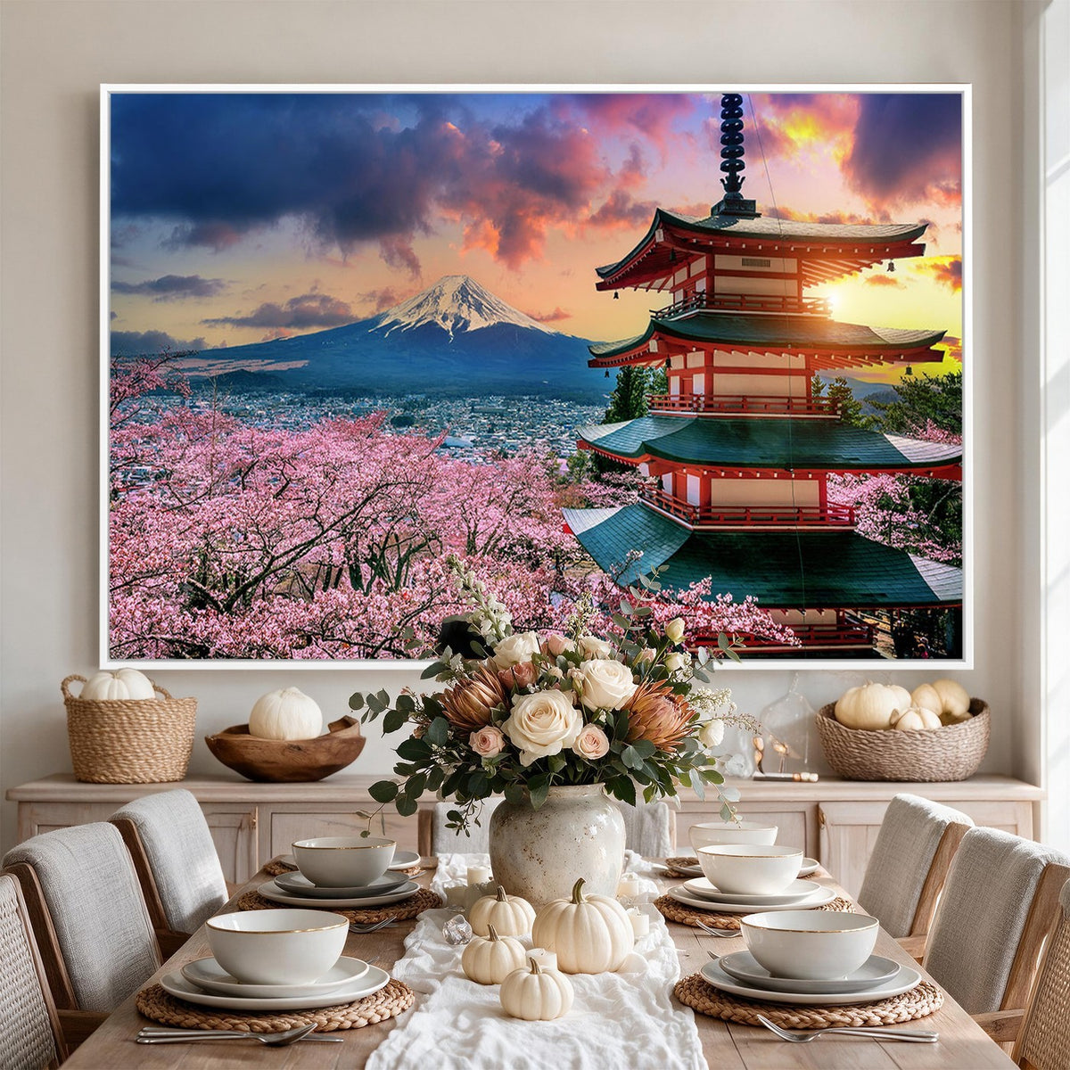 95987-MGV-CV-24X16 - Cherry Blossoms Canvas Print, Chureito Pagoda and Mount Fuji Wall Art
