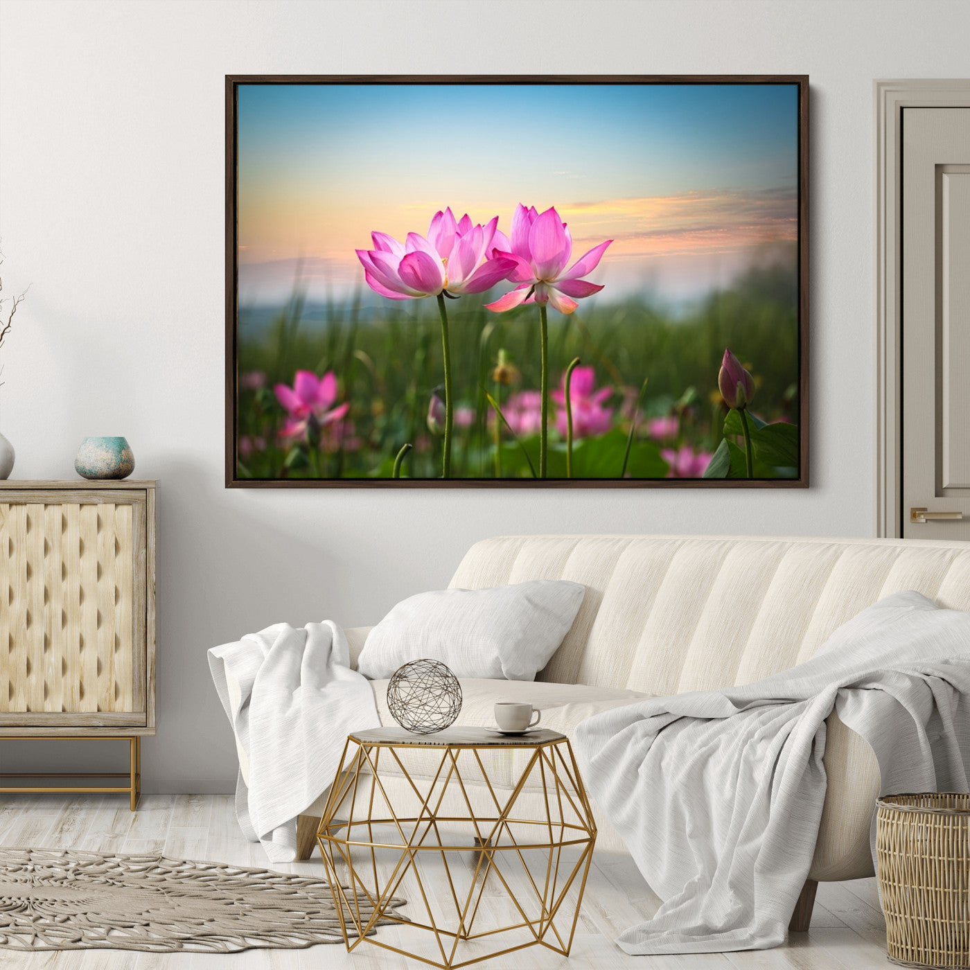 64234-MGV-CV-36X24-Pink Flower on the Mountain Canvas Print, Framed Pink Flower Canvas Wall Art