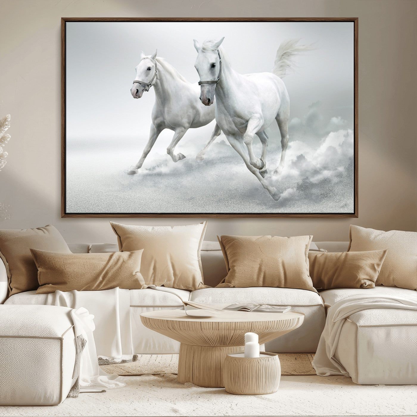 MGV-FC-36X24 - Large Wall Art Animal Canvas Print - Beautiful Running White Horses