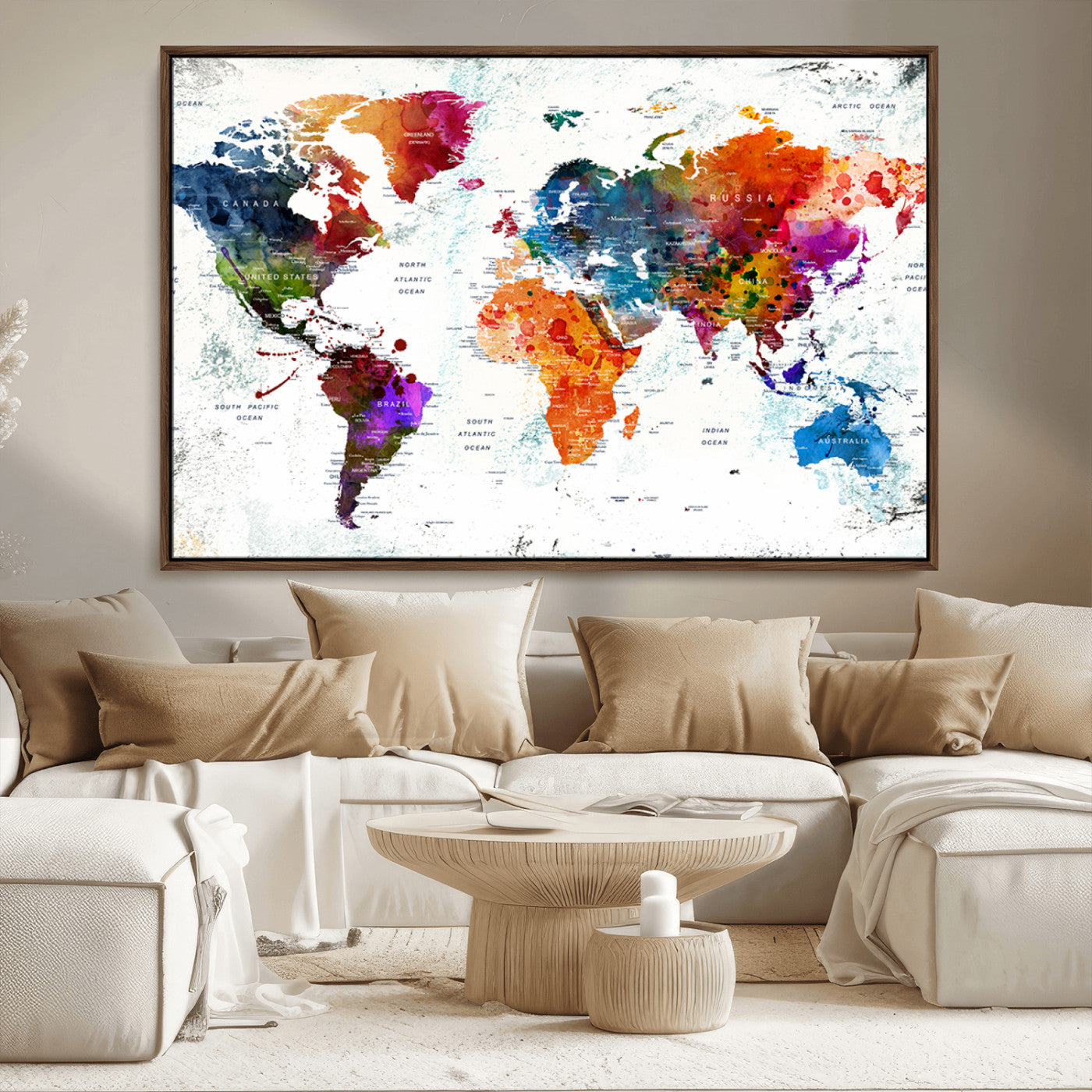 MGV-FC-36X24 - Push Pin World Map Canvas Print – Framed Wall Art for Couples to Track Their Travels – Anniversary