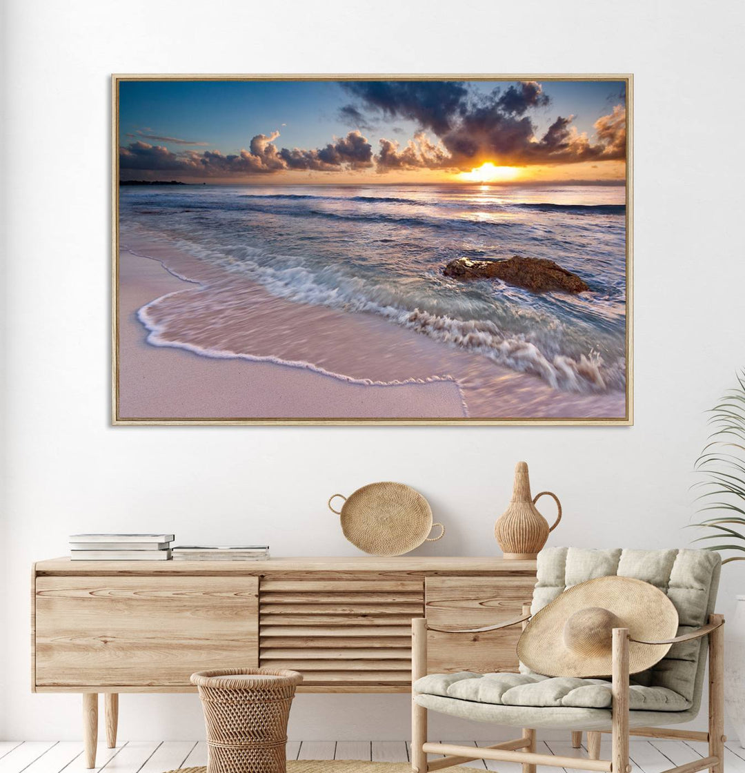 Sea Ocean Sunset Beach Wall Art Canvas Print.