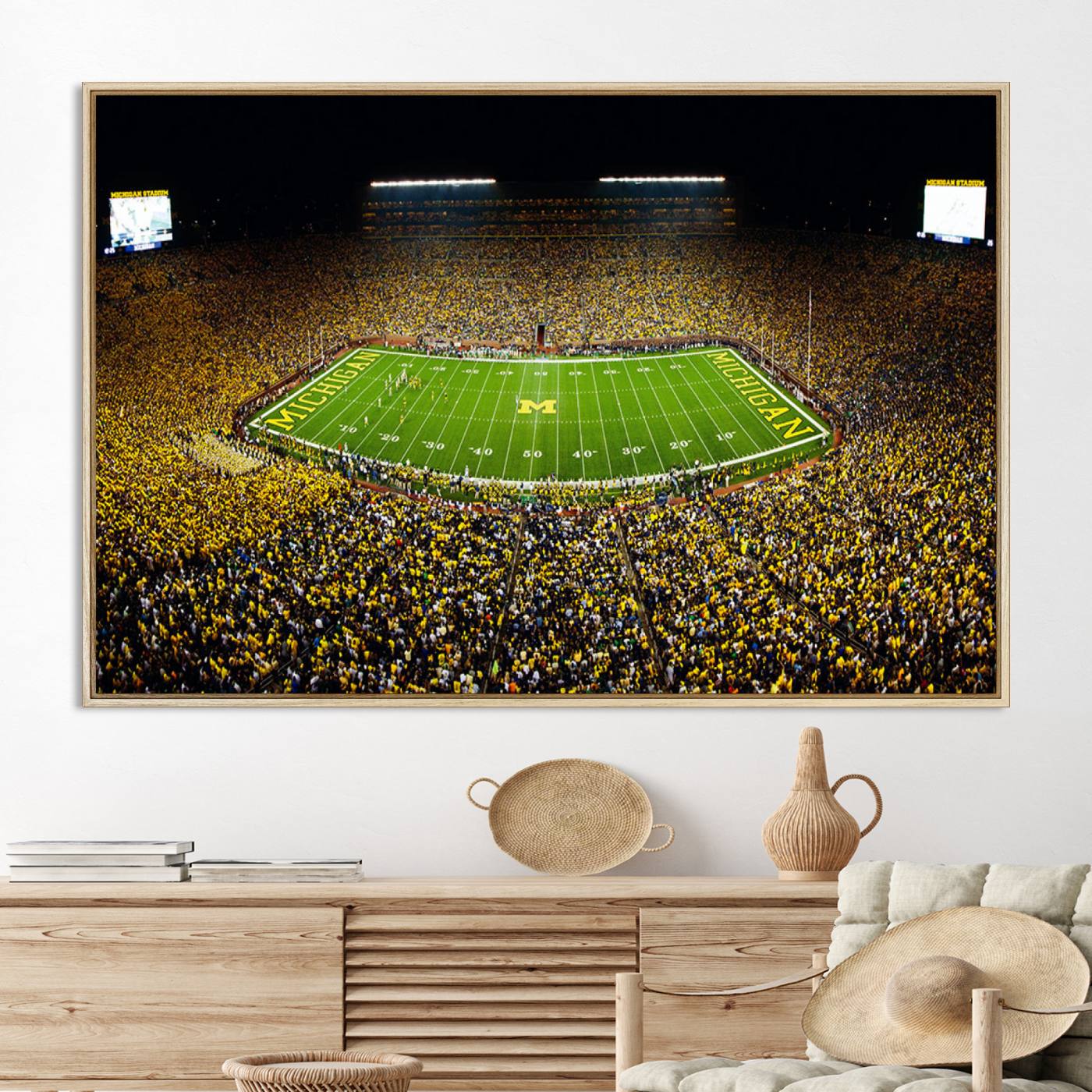 26166-MGV-CV-36X24-Stadium in Michigan Wall Art Canvas Print, Framed American Football Stadium Art Picture Print, Football Stadium Field Perfect Sports Room Decor Artwork