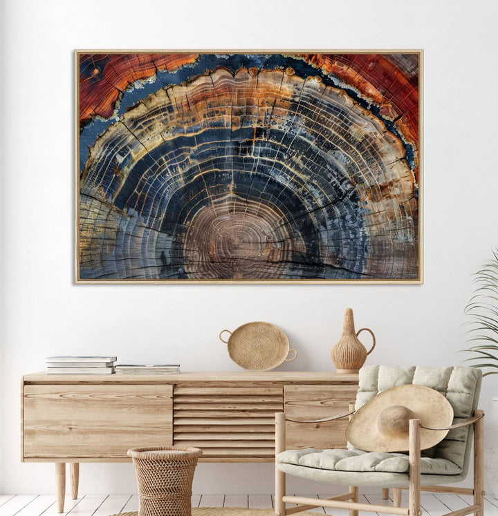 Abstract Tree Ring Wall Art, Colorful Framed Tree Ring Wall Decor, Minimalist Home Canvas Art, Modern Farmhouse Decor