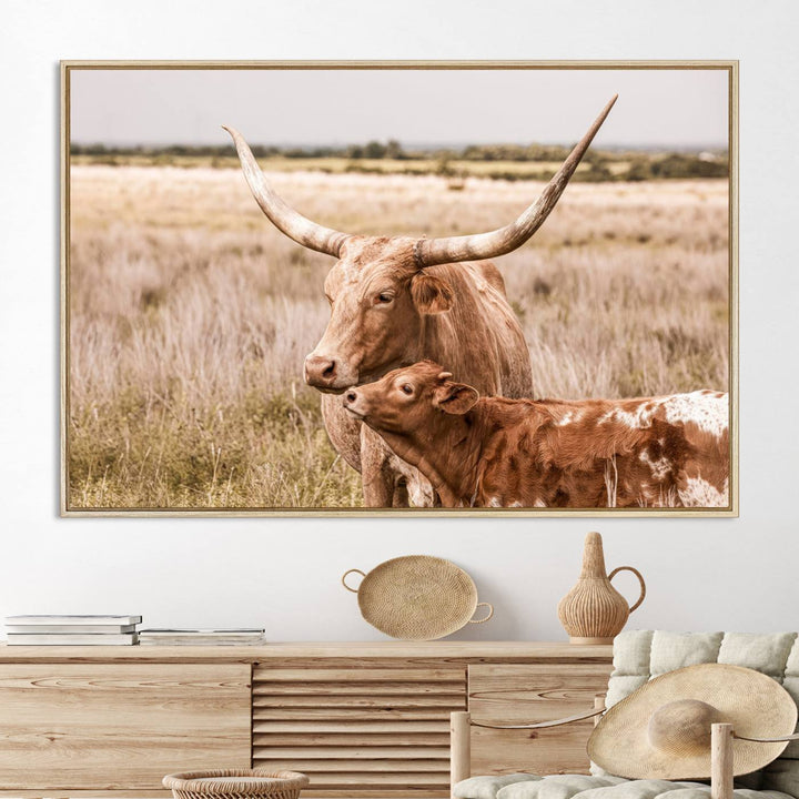 60320-MGV-CV-36X24-Texas Longhorn Cow Wall Art Canvas Print for Farmhouse Wall Art, Texas Decor, Western Wall Art Print