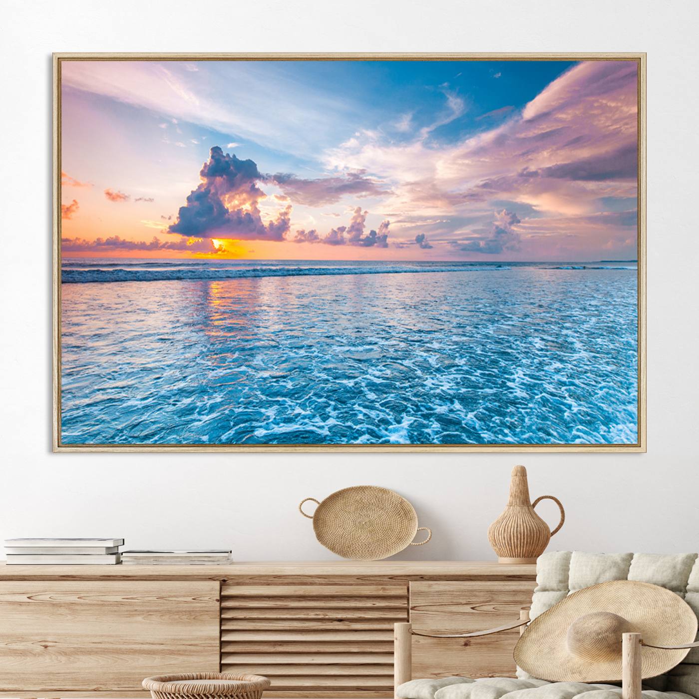 36641-MGV-CV-36X24-Ocean Sunset Canvas Wall Art Print - Tranquil Seascape with Vibrant Sky and Rolling Waves Canvas Print - Coastal Wall Decor for Home or