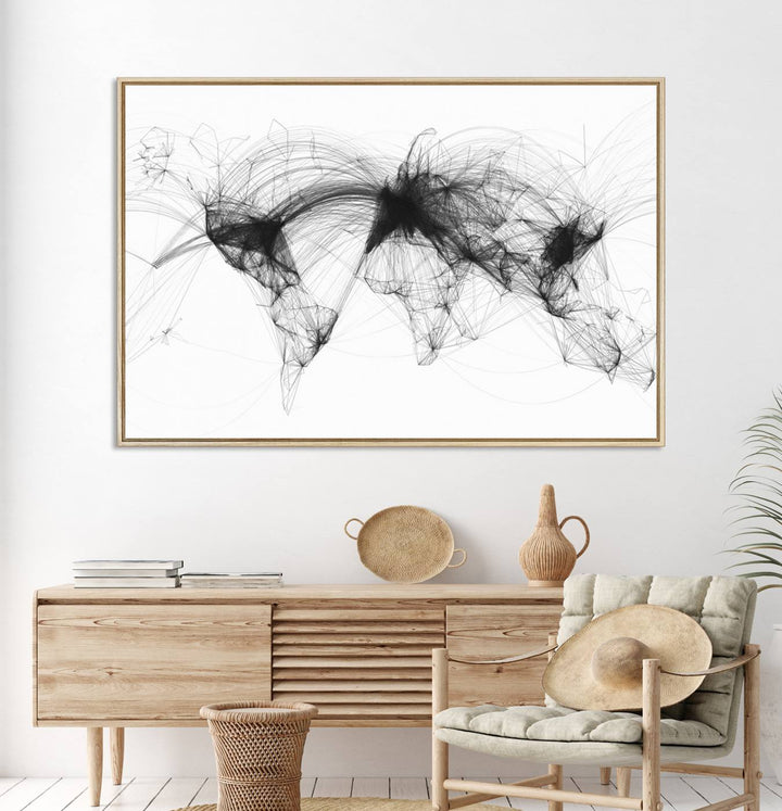 The Flight Routes Air Traffic canvas wall art, framed and ready to hang, is perfect for aviation enthusiasts.