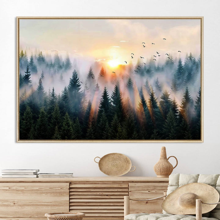 Abstract Forest Wall Art - Serene Nature Canvas Print with Misty Forest Design for Modern Home or Office Decor