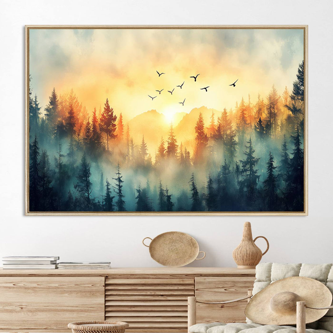 FRSABS2-MGV-CV-36X24-Abstract Forest Wall Art Print- Serene Nature Canvas Print with Misty Forest Design for Modern Home or Office Decor