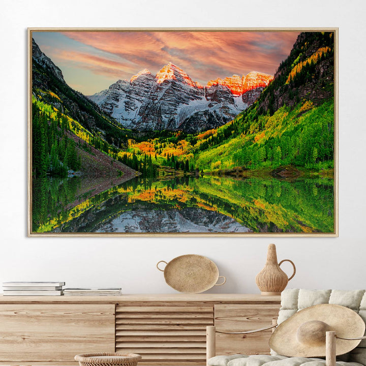 Maroon Bells Lake Wall Art Canvas Print – Majestic Colorado Mountain Landscape, Autumn Reflection, Multi-Panel Framed Artwork for Home,