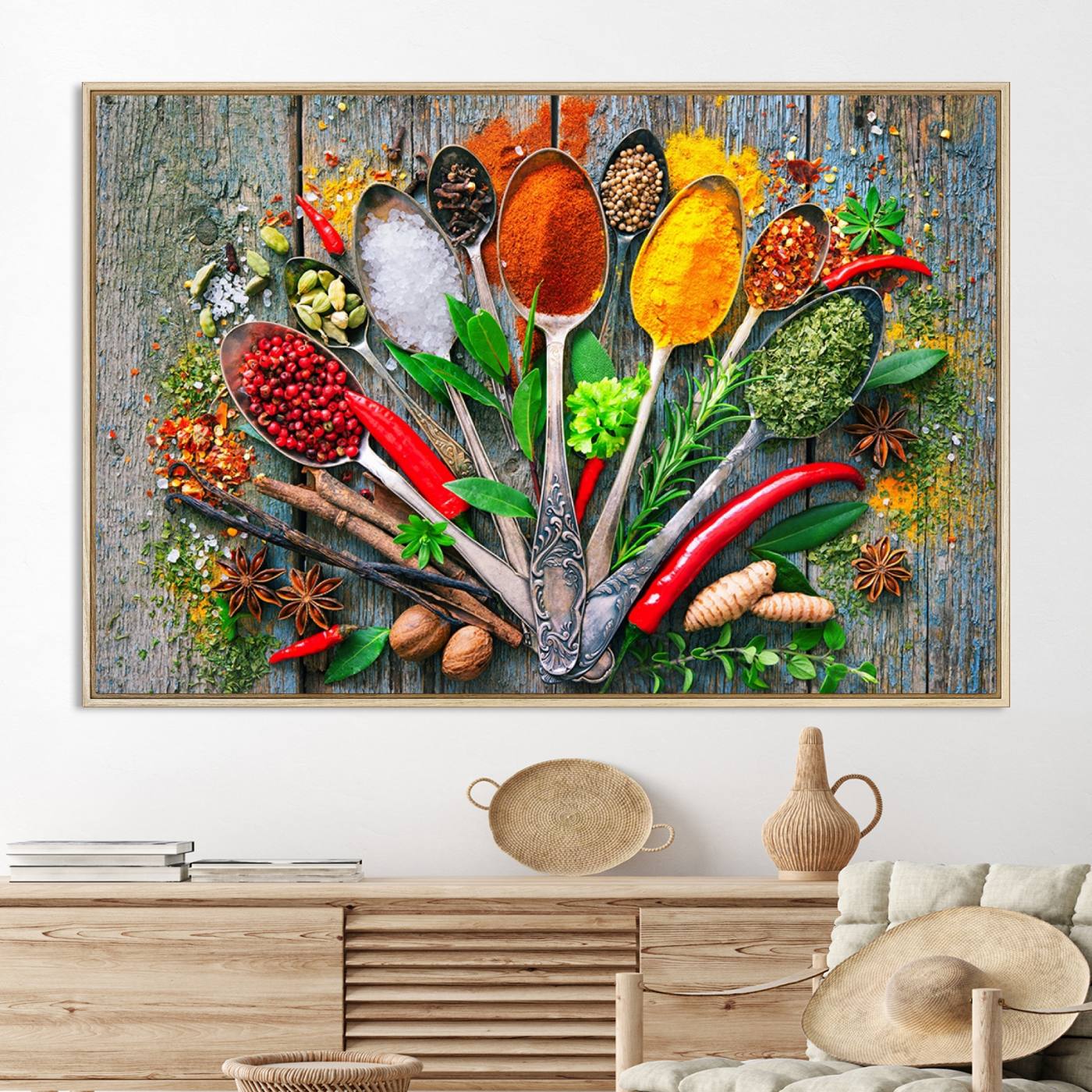20619-MGV-CV-36X24-Spoonful of Spices Cooking Wall Art Canvas Print - Vibrant Kitchen Decor Triptych – Culinary Art Print for Dining Room or Kitchen – Ready to