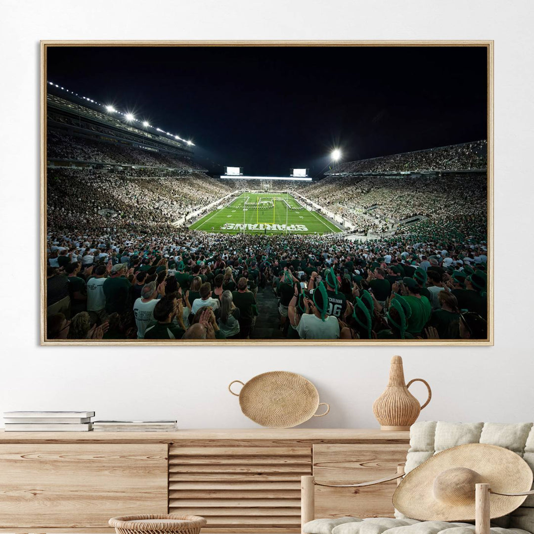 Michigan State Spartans Football Team Print - East Lansing Spartan Stadium Wall Art Canvas Print