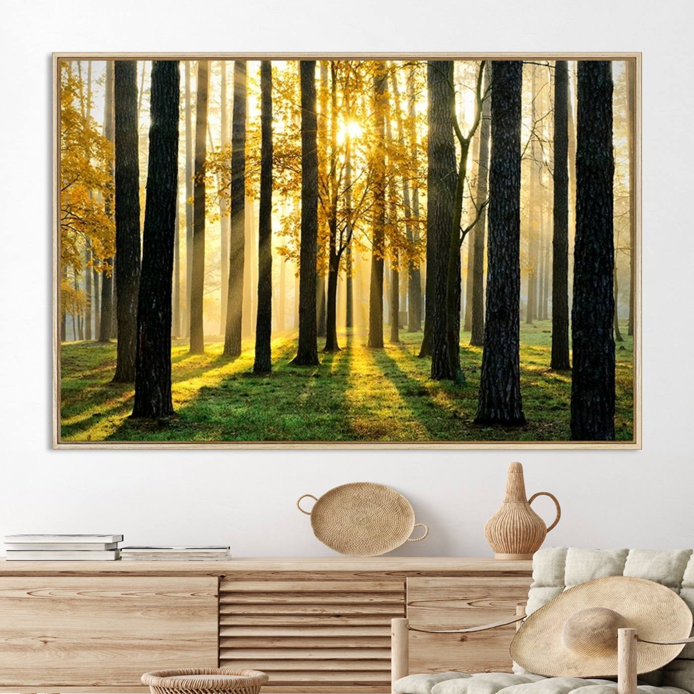 60024-MGV-CV-36X24-Sunlit Forest Wall Art Canvas Print - Large Framed Woodland Wall Art for Home or Office Decor, Rustic Nature Scene with Golden Light