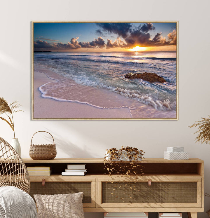 Sea Ocean Sunset Beach Wall Art Canvas Print.