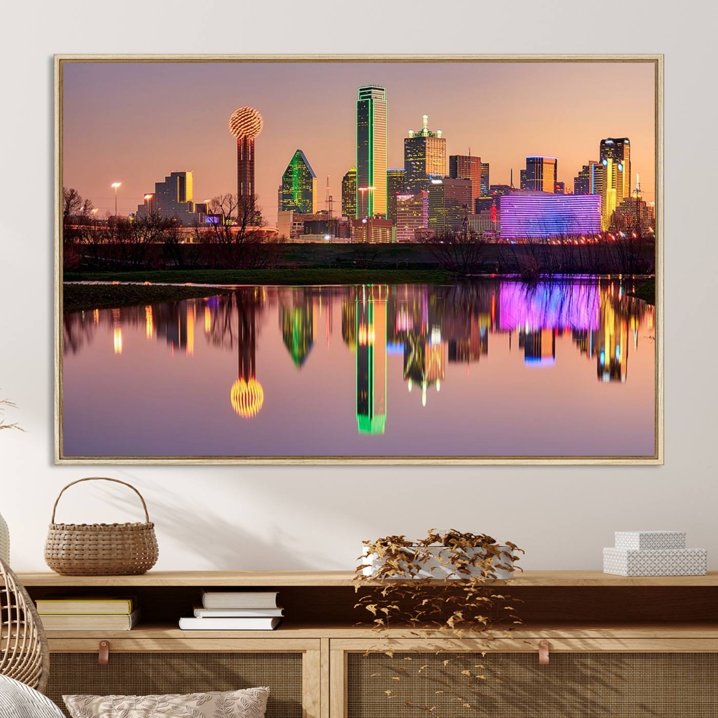 Colorful Dallas City Lights Night Skyline Wall Art Print Dallas