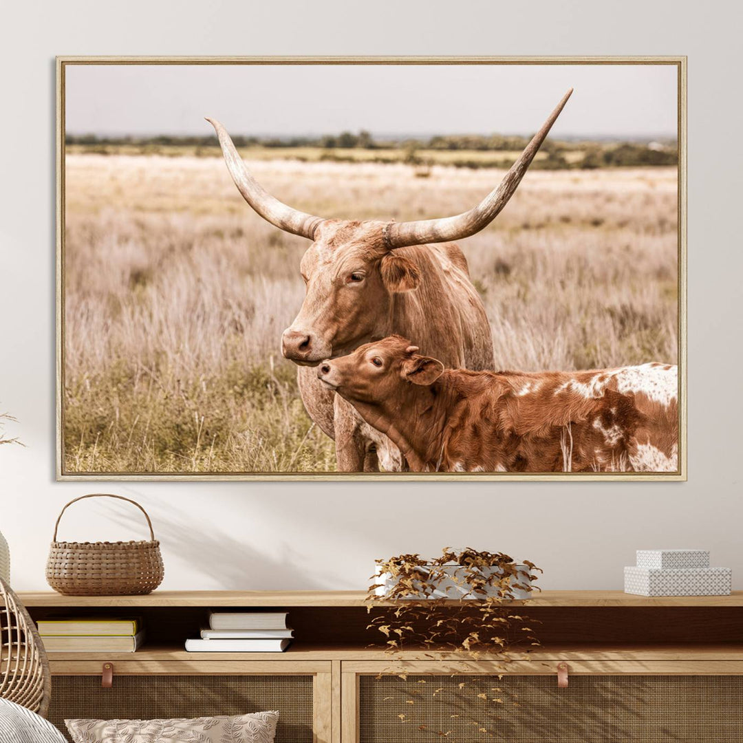 60320-MGV-CV-36X24-Texas Longhorn Cow Wall Art Canvas Print for Farmhouse Wall Art, Texas Decor, Western Wall Art Print