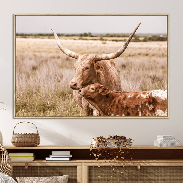 60320-MGV-CV-36X24-Texas Longhorn Cow Wall Art Canvas Print for Farmhouse Wall Art, Texas Decor, Western Wall Art Print