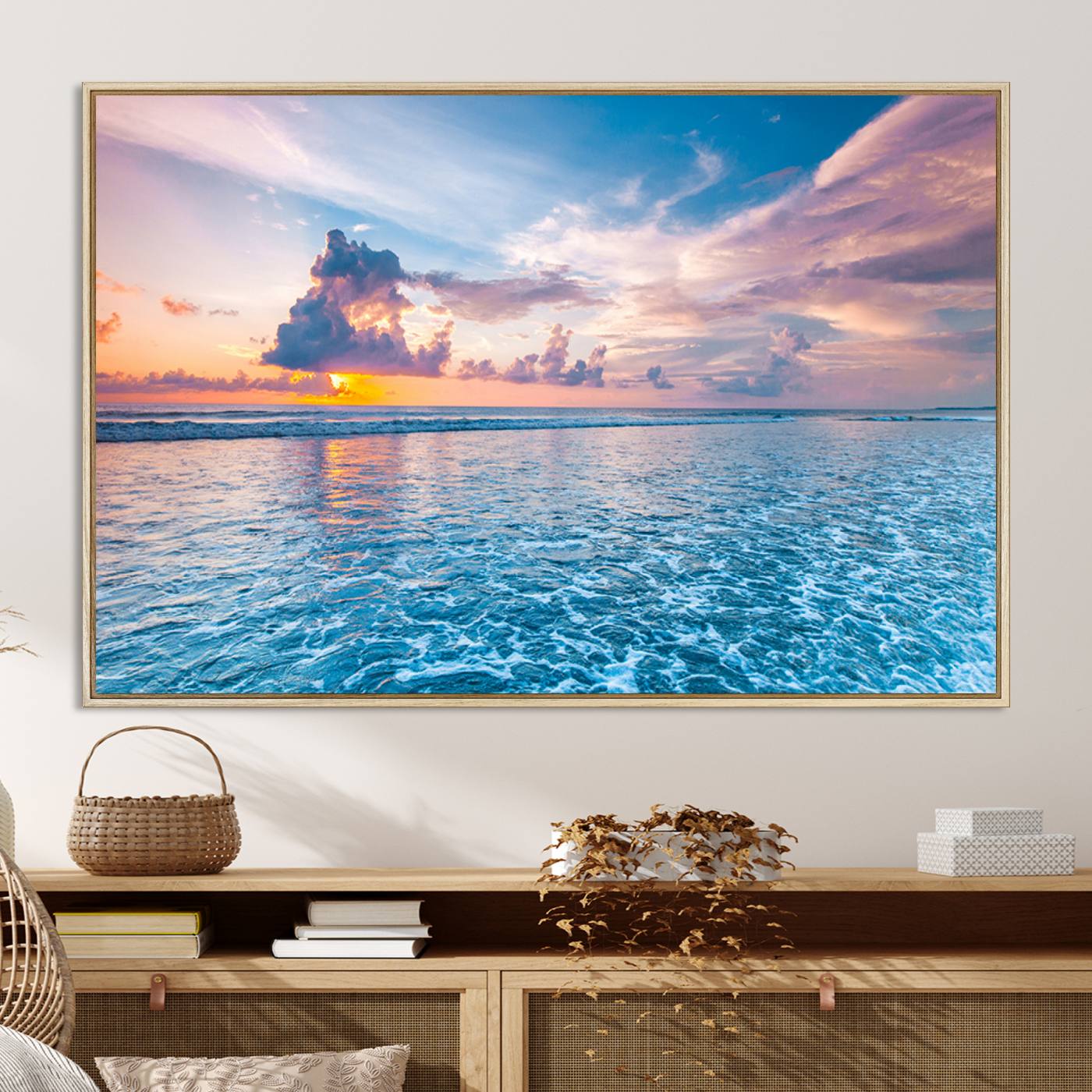 36641-MGV-CV-36X24-Ocean Sunset Canvas Wall Art Print - Tranquil Seascape with Vibrant Sky and Rolling Waves Canvas Print - Coastal Wall Decor for Home or
