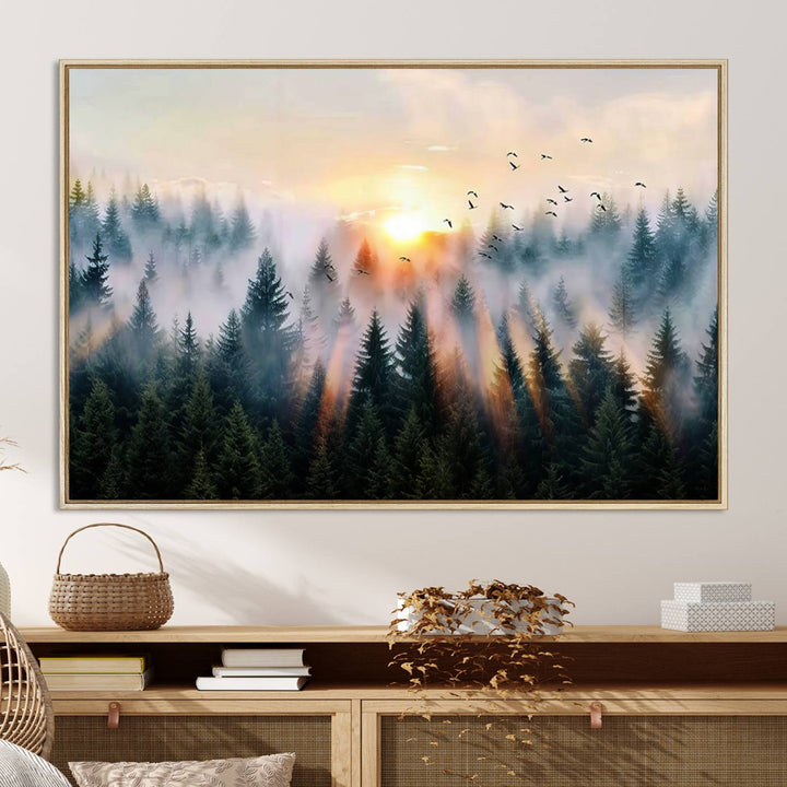 Abstract Forest Wall Art - Serene Nature Canvas Print with Misty Forest Design for Modern Home or Office Decor