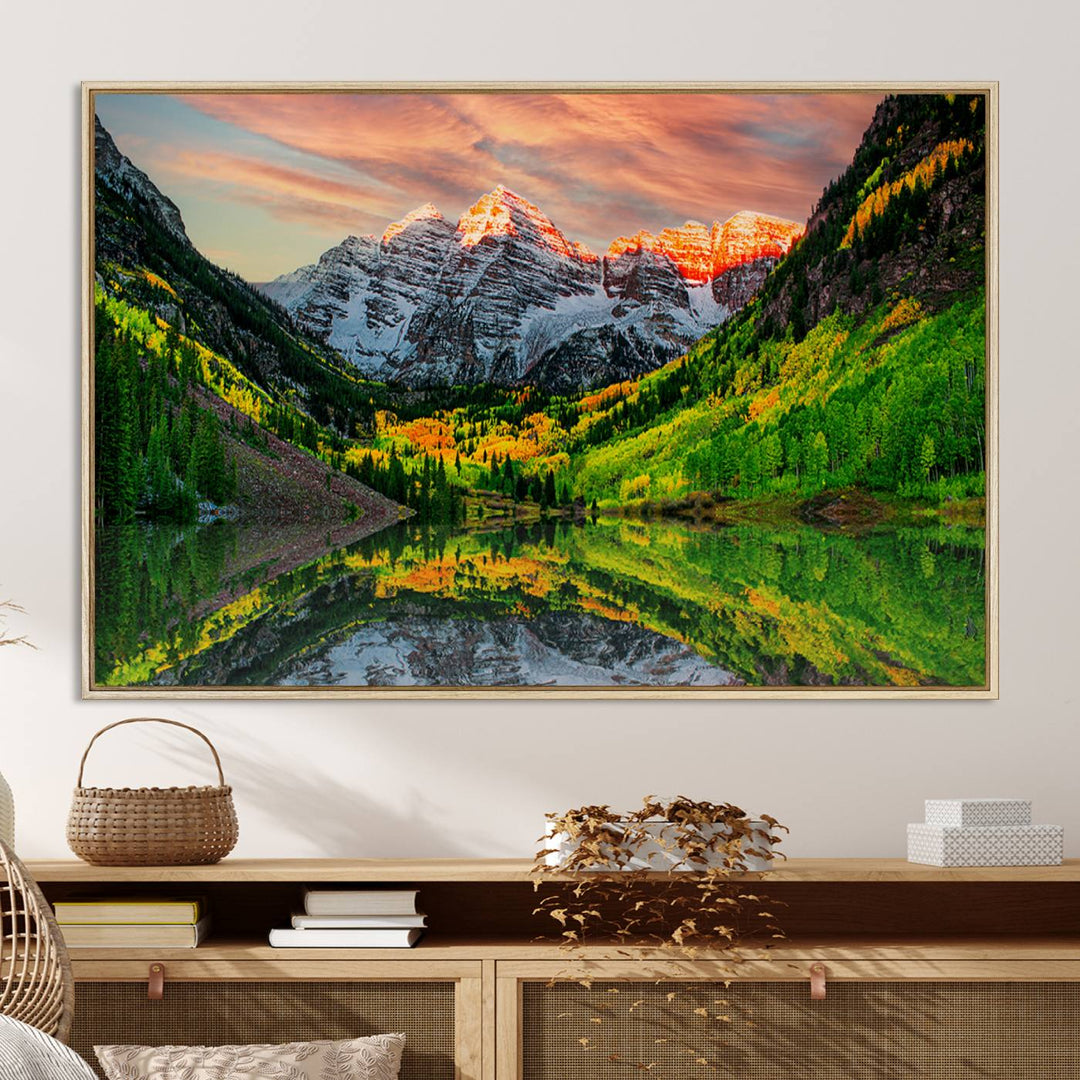 Maroon Bells Lake Wall Art Canvas Print – Majestic Colorado Mountain Landscape, Autumn Reflection, Multi-Panel Framed Artwork for Home,
