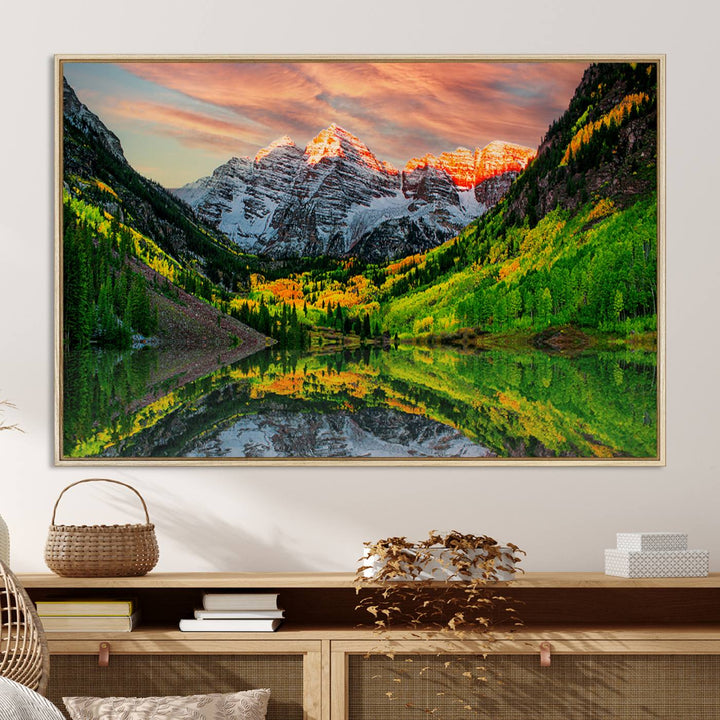 Maroon Bells Lake Wall Art Canvas Print – Majestic Colorado Mountain Landscape, Autumn Reflection, Multi-Panel Framed Artwork for Home,
