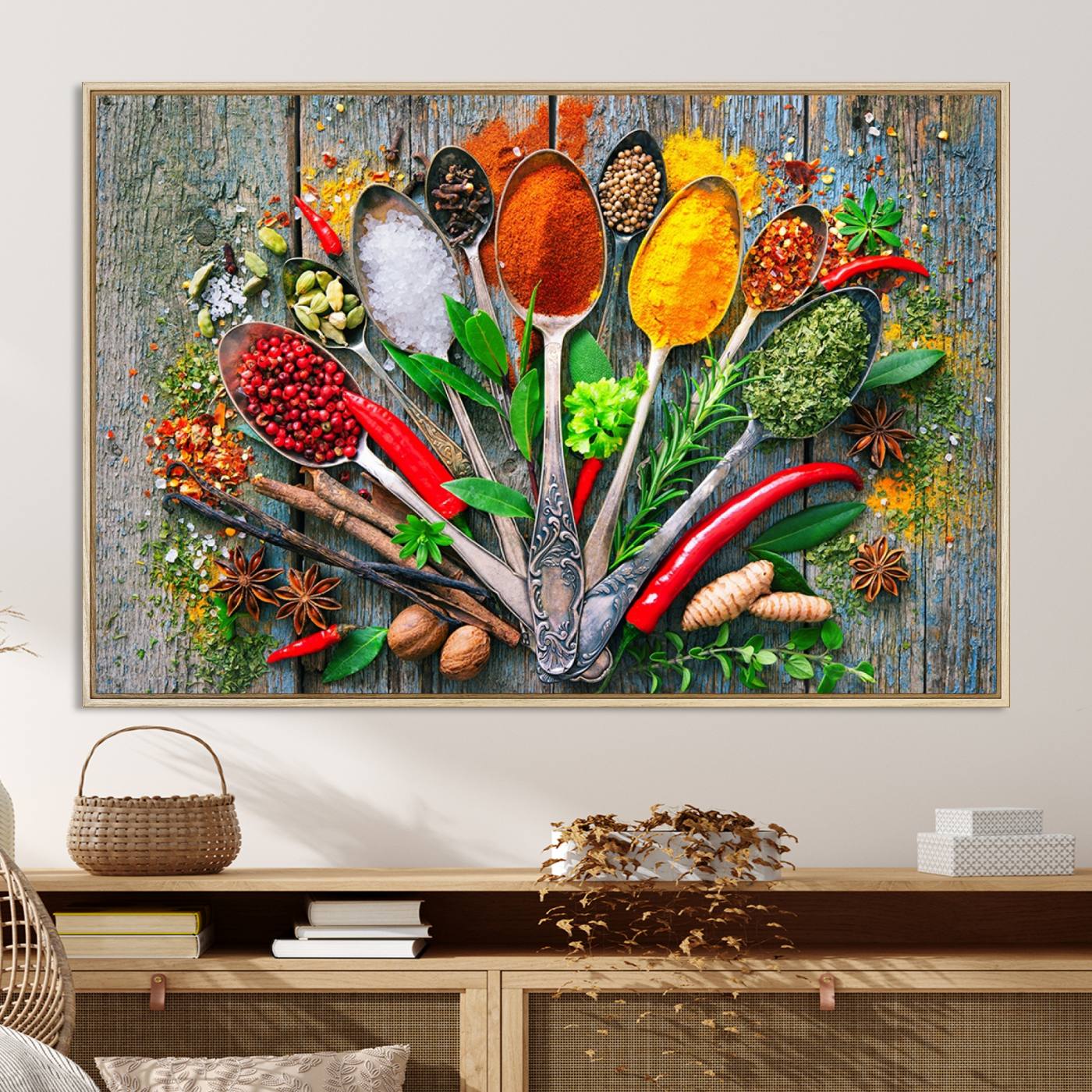 20619-MGV-CV-36X24-Spoonful of Spices Cooking Wall Art Canvas Print - Vibrant Kitchen Decor Triptych – Culinary Art Print for Dining Room or Kitchen – Ready to