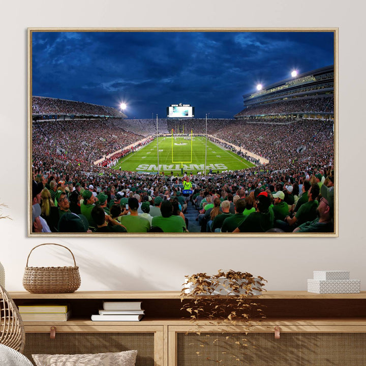 Michigan State Spartans Football Team Print - East Lansing Spartan Stadium Wall Art Canvas Print
