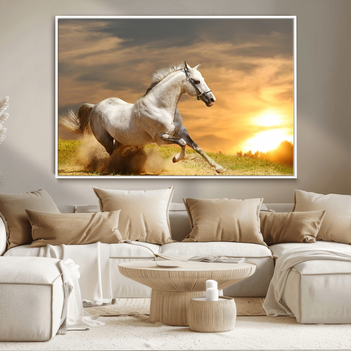 MGV-FC-36X24 - Large Wall Art Galloping White Horse at Sunset Canvas Print