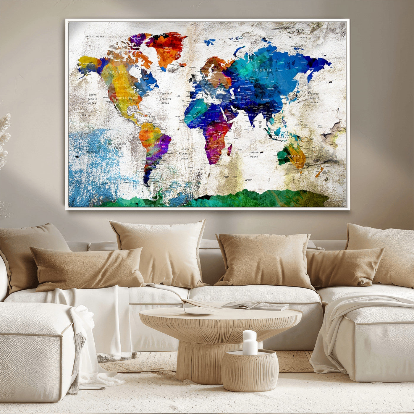 MGV-FC-36X24 - Push Pin World Map Canvas Print – Framed Wall Art for Couples to Track Their Travels – Anniversary