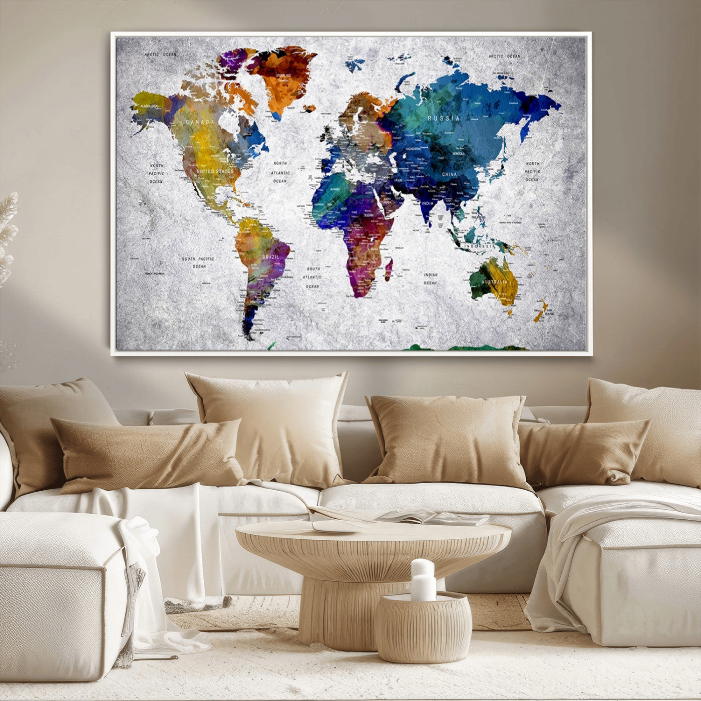MGV-FC-36X24 - Push Pin World Map Canvas Print – Framed Wall Art for Couples to Track Their Travels – Anniversary