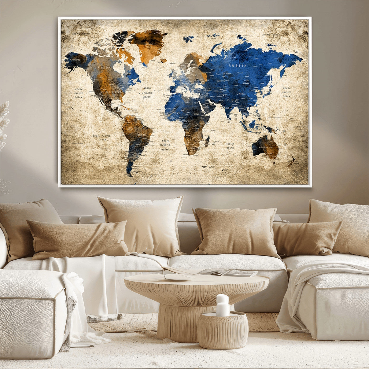 MGV-FC-36X24 - Push Pin World Map Canvas Print – Framed Wall Art for Couples to Track Their Travels – Anniversary
