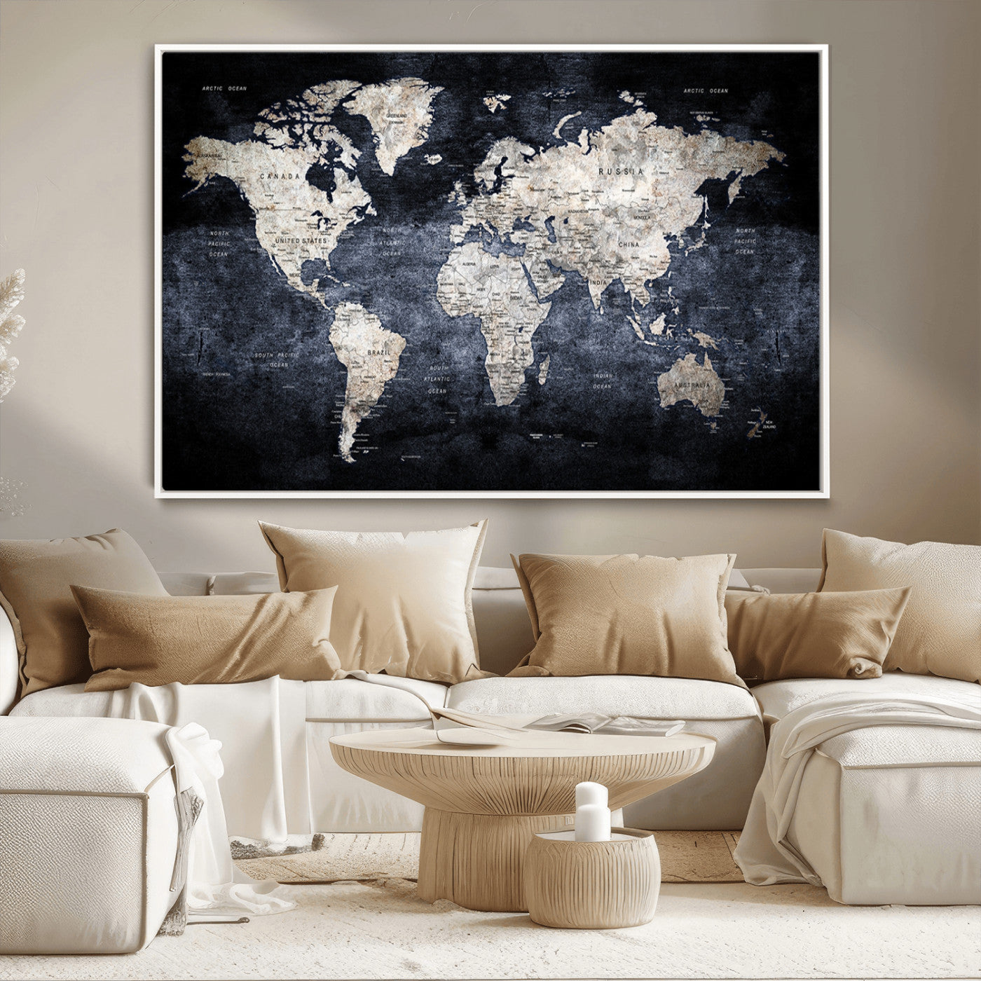 MGV-FC-36X24 - World Map Wall Art Canvas Print for Home and Office Decor