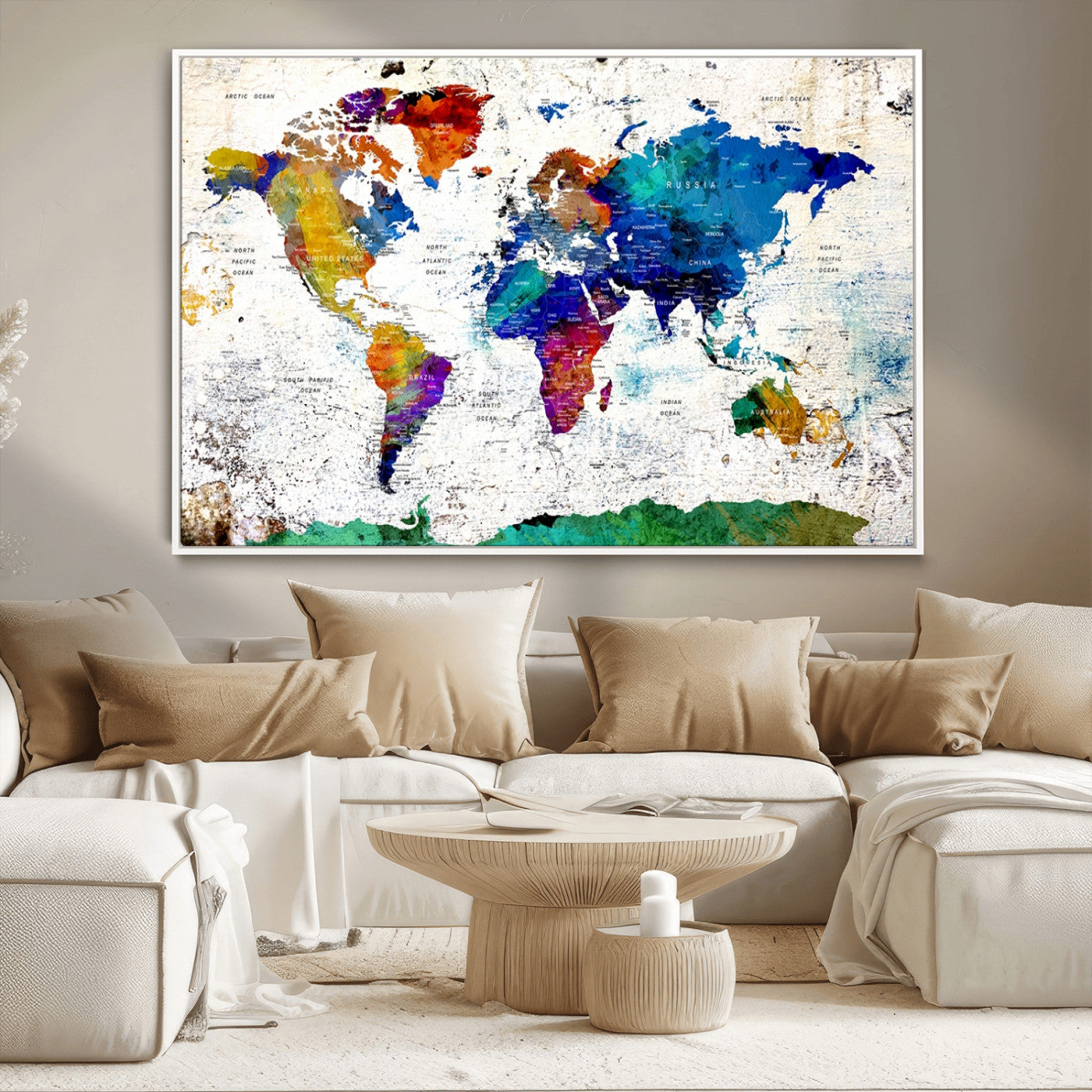 MGV-FC-36X24 - Push Pin World Map Canvas Print – Framed Wall Art for Couples to Track Their Travels – Anniversary
