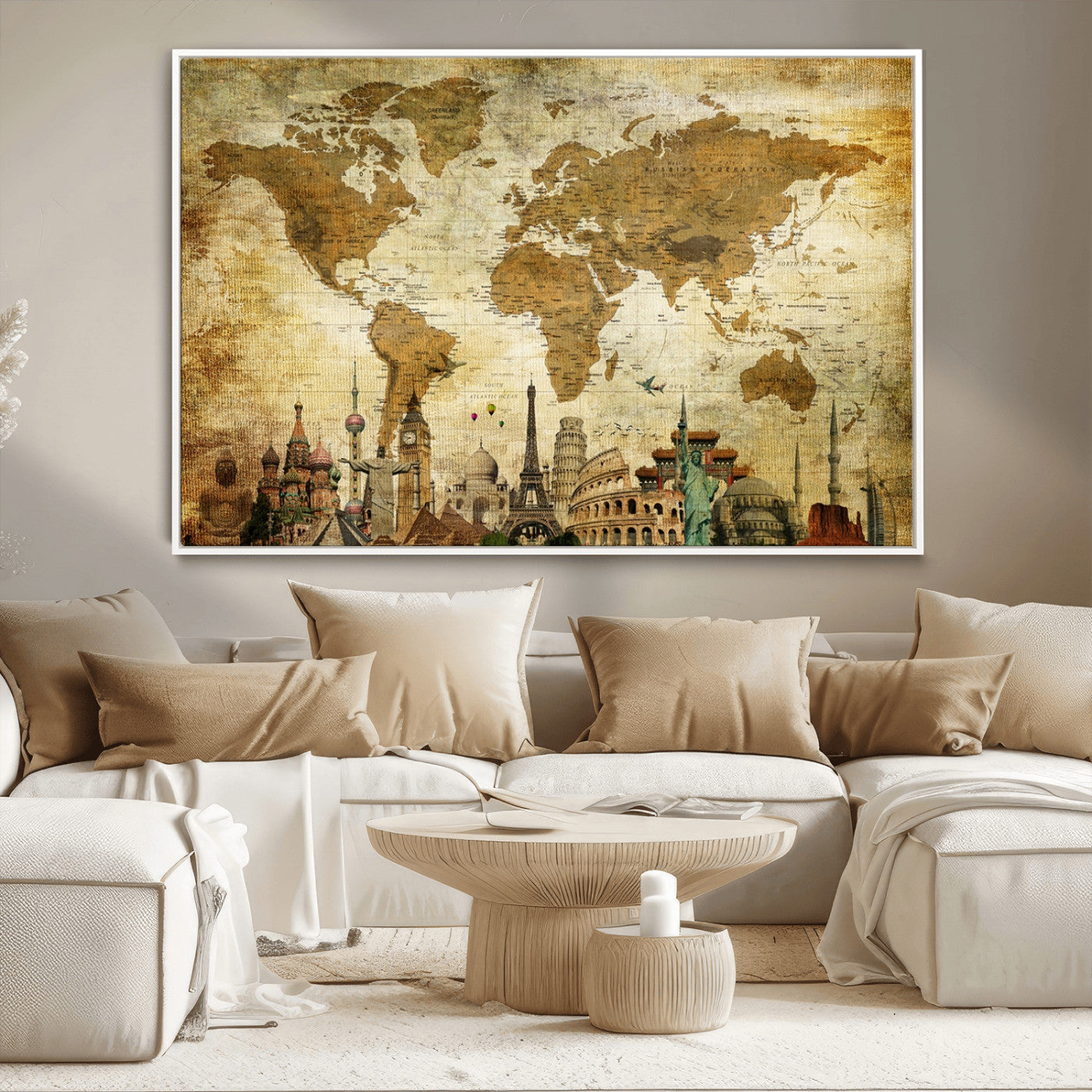 MGV-FC-36X24 - Push Pin World Map Canvas Print – Framed Wall Art for Couples to Track Their Travels – Anniversary
