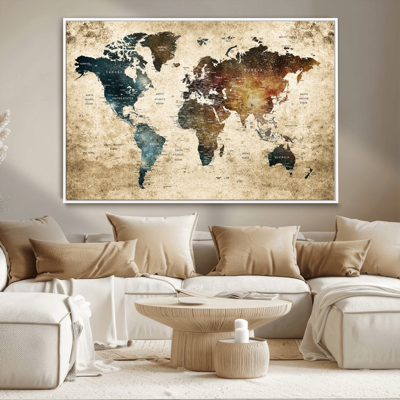 MGV-FC-36X24 - Push Pin World Map Canvas Print – Framed Wall Art for Couples to Track Their Travels – Anniversary