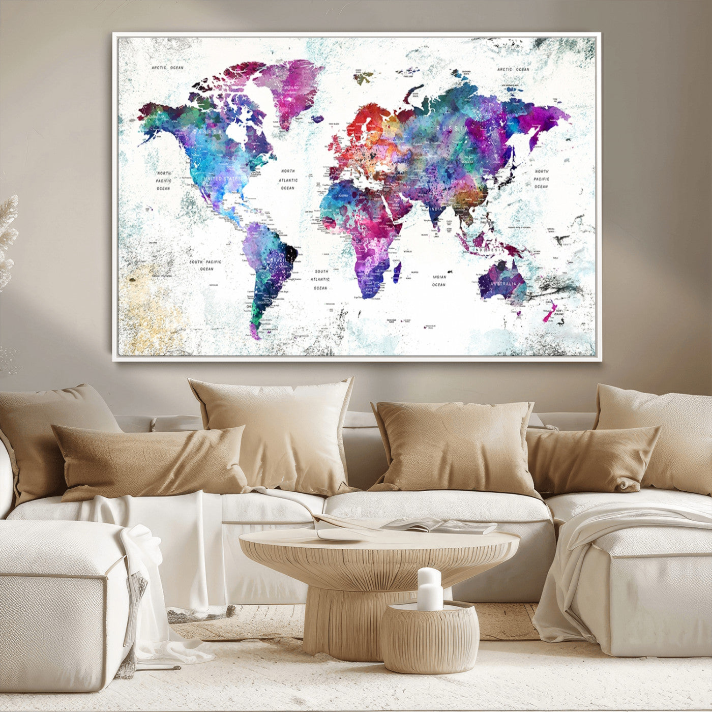 MGV-FC-36X24 - Push Pin World Map Canvas Print – Framed Wall Art for Couples to Track Their Travels – Anniversary