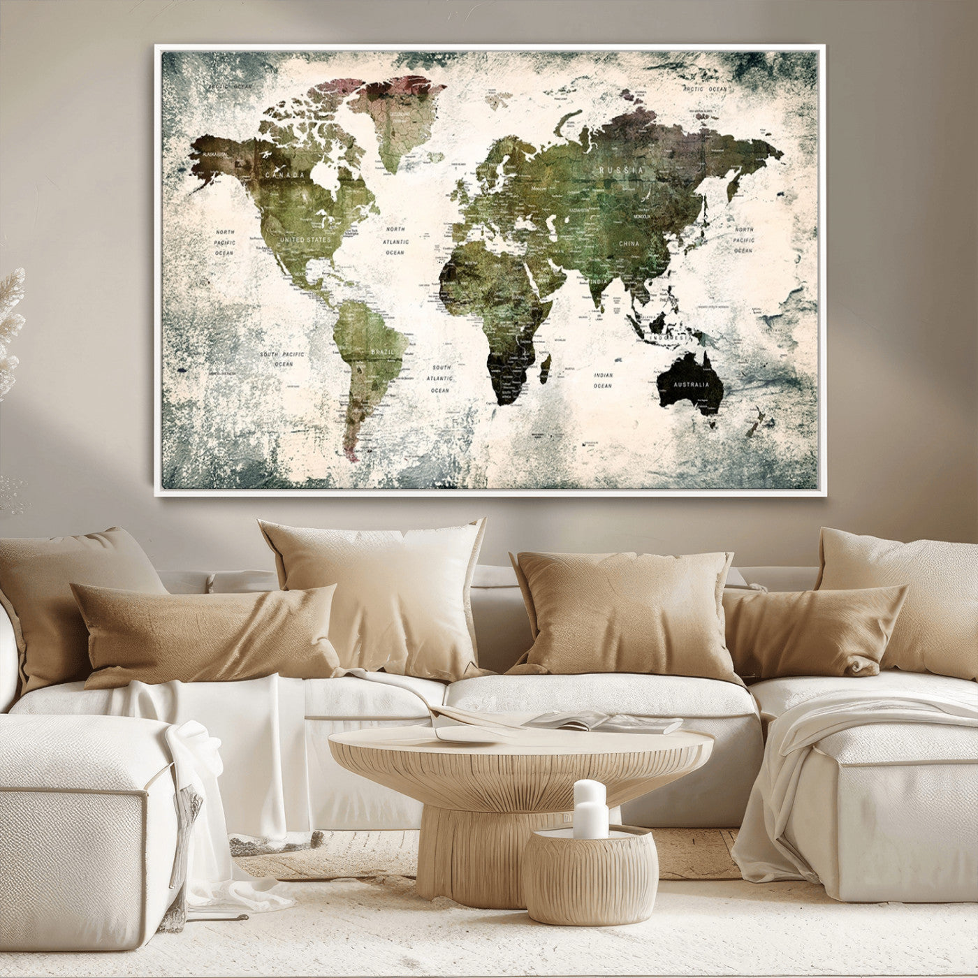 MGV-FC-36X24 - Push Pin World Map Canvas Print – Framed Wall Art for Couples to Track Their Travels – Anniversary