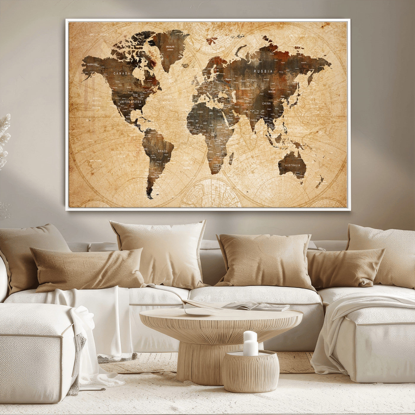 MGV-FC-36X24 - Push Pin World Map Canvas Print – Framed Wall Art for Couples to Track Their Travels – Anniversary