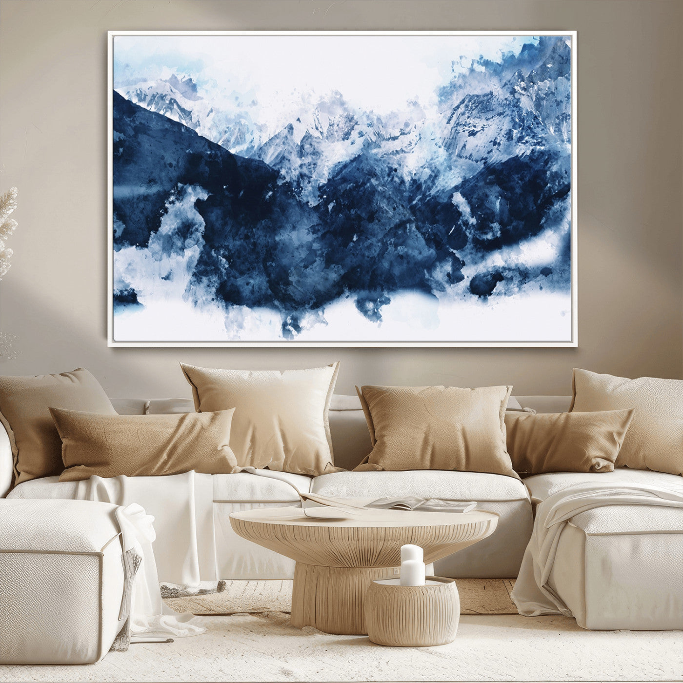 81700-MGV-CV-36X24-Abstract Blue Mountain Canvas Wall Art – Modern Triptych Landscape Print – Contemporary Nature Decor for Living Room or Office – Ready to