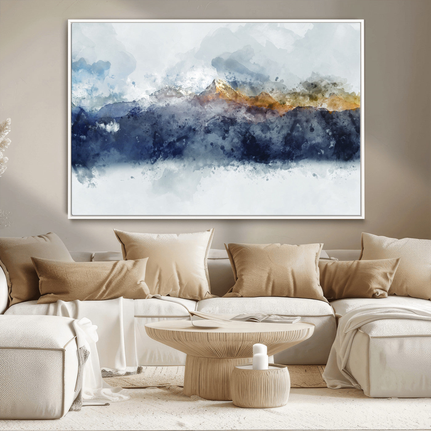 89149-MGV-CV-36X24-Abstract Mountain Range Art Canvas Print | 3 Panel Watercolor Landscape for Living Room, Office, or Bedroom | Large Ready-to-Hang Artwork