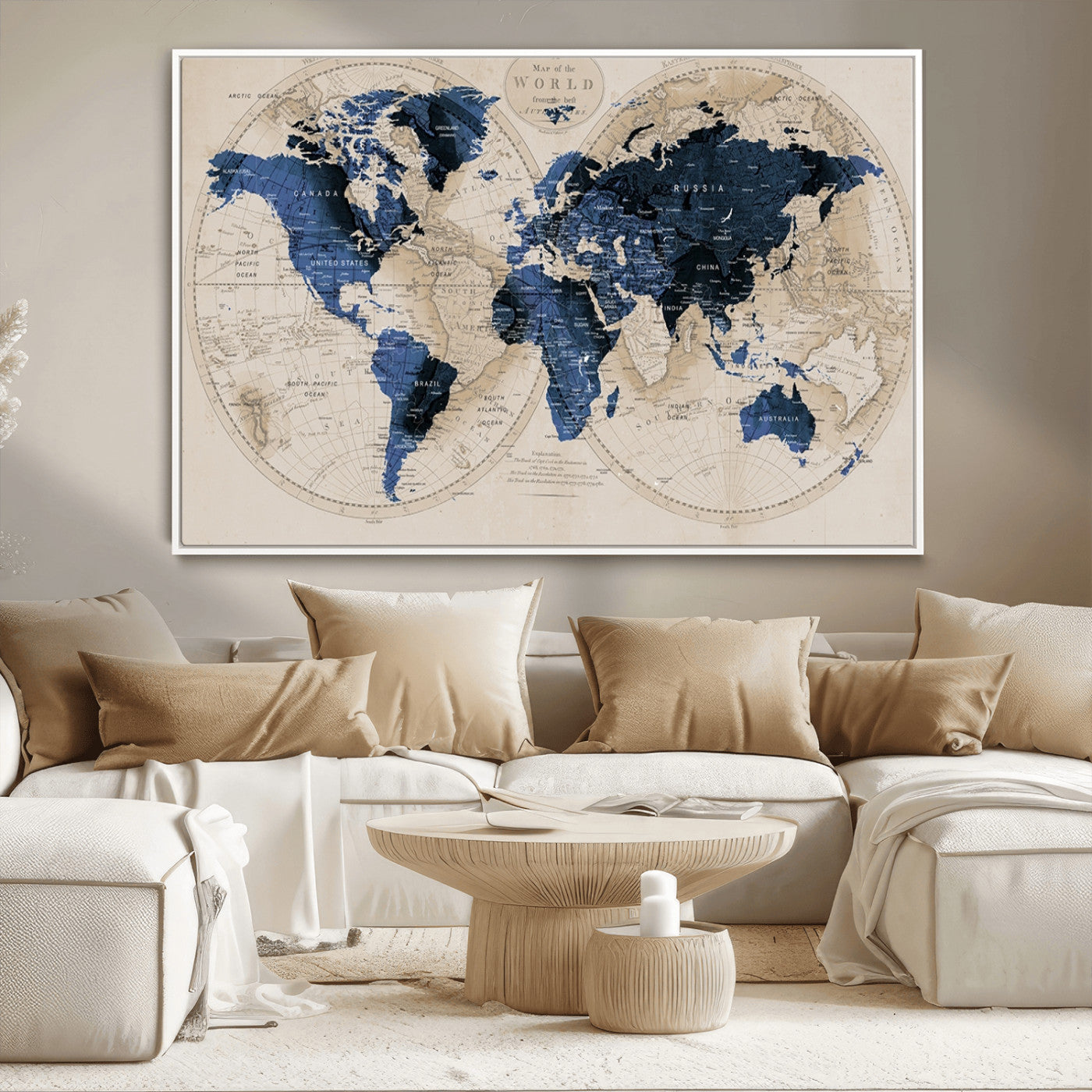 MGV-FC-36X24 - World Map Wall Art Canvas Print for Home and Office Decor
