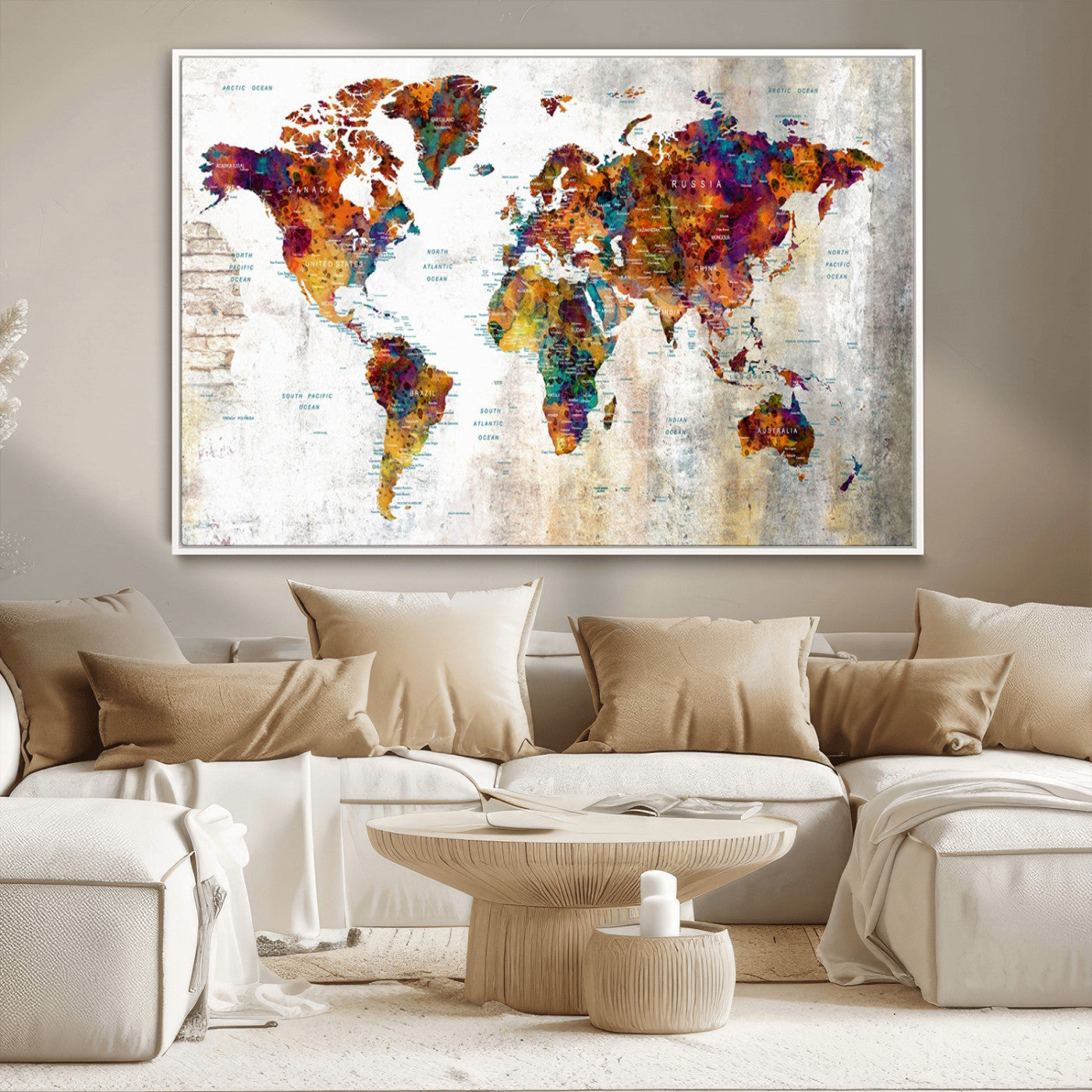 MGV-FC-36X24 - Push Pin World Map Canvas Print – Framed Wall Art for Couples to Track Their Travels – Anniversary