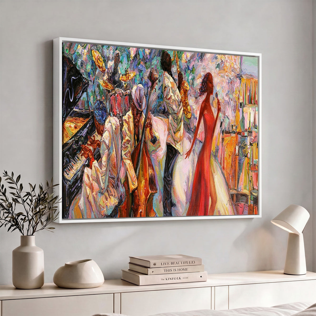 40574-_Poster-30x20 - Afro American Jazz Band Canvas Wall Art | 3 Panel Music Studio Decor