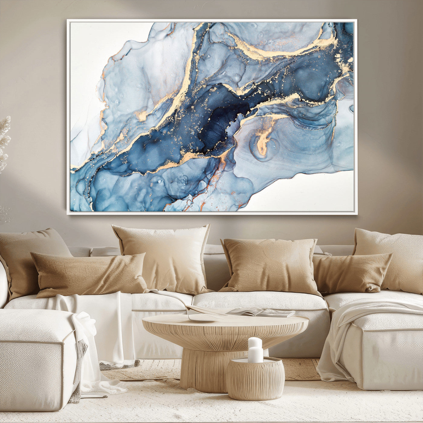 33782-MGV-CV-36X24-Abstract Art Print - Blue Abstract Canvas Wall Art Print Abstract Art Fluid Effect Marble Wall Art