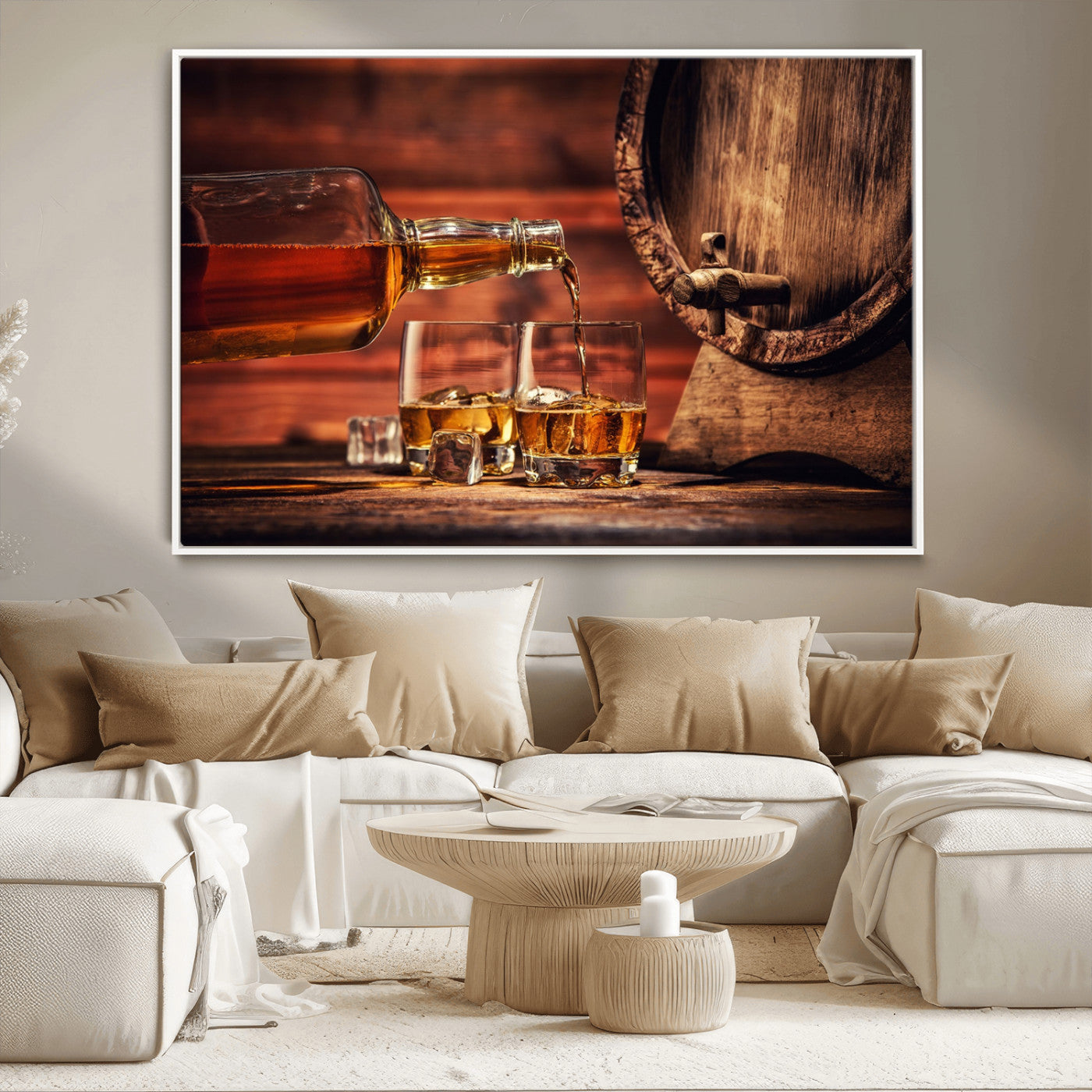 MGV-FC-36X24 - Whiskey and Cigar Canvas Wall Art | 3 Panel Bar Room Decor for Home Lounge, Office, or Man Cave |