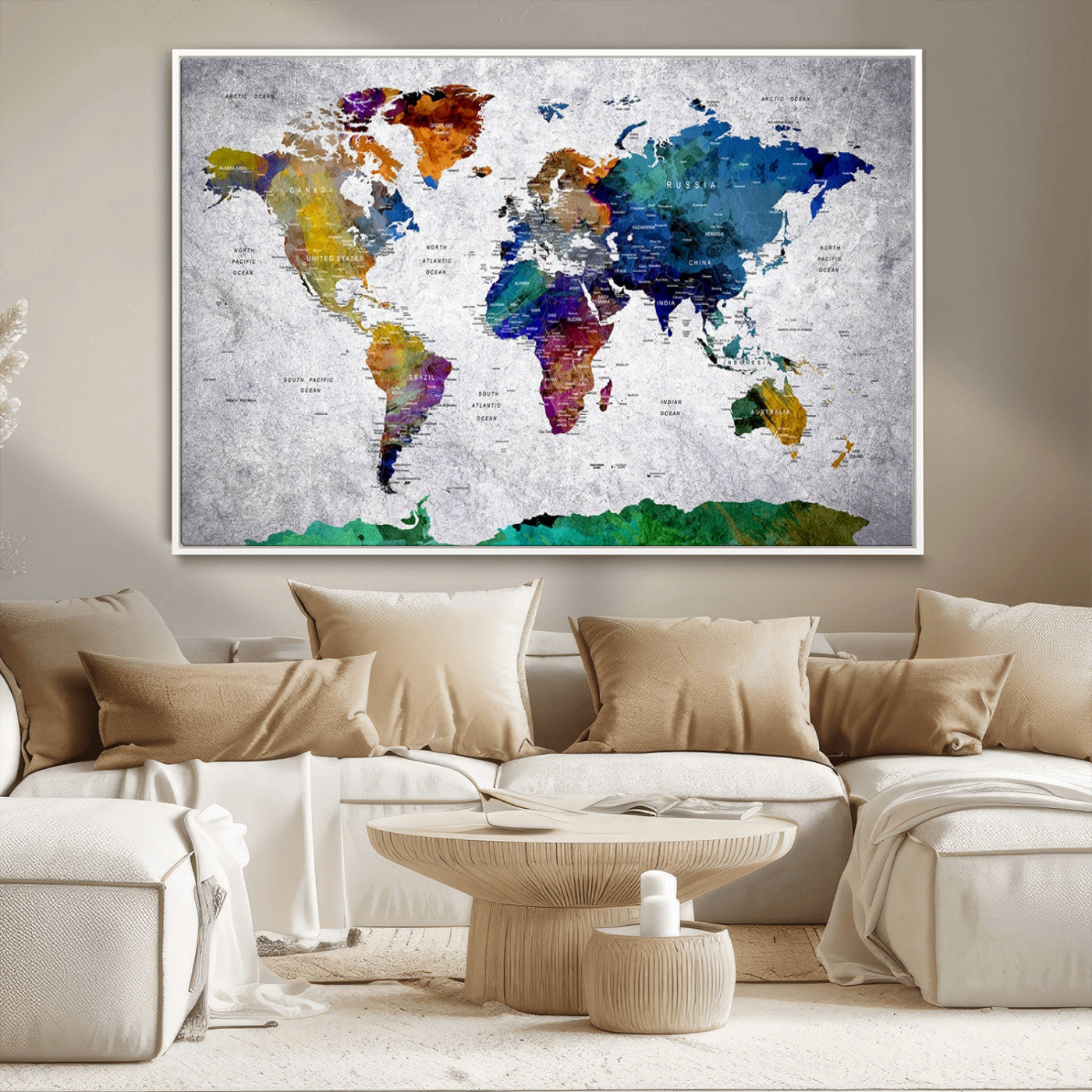 MGV-FC-36X24 - Push Pin World Map Canvas Print – Framed Wall Art for Couples to Track Their Travels – Anniversary