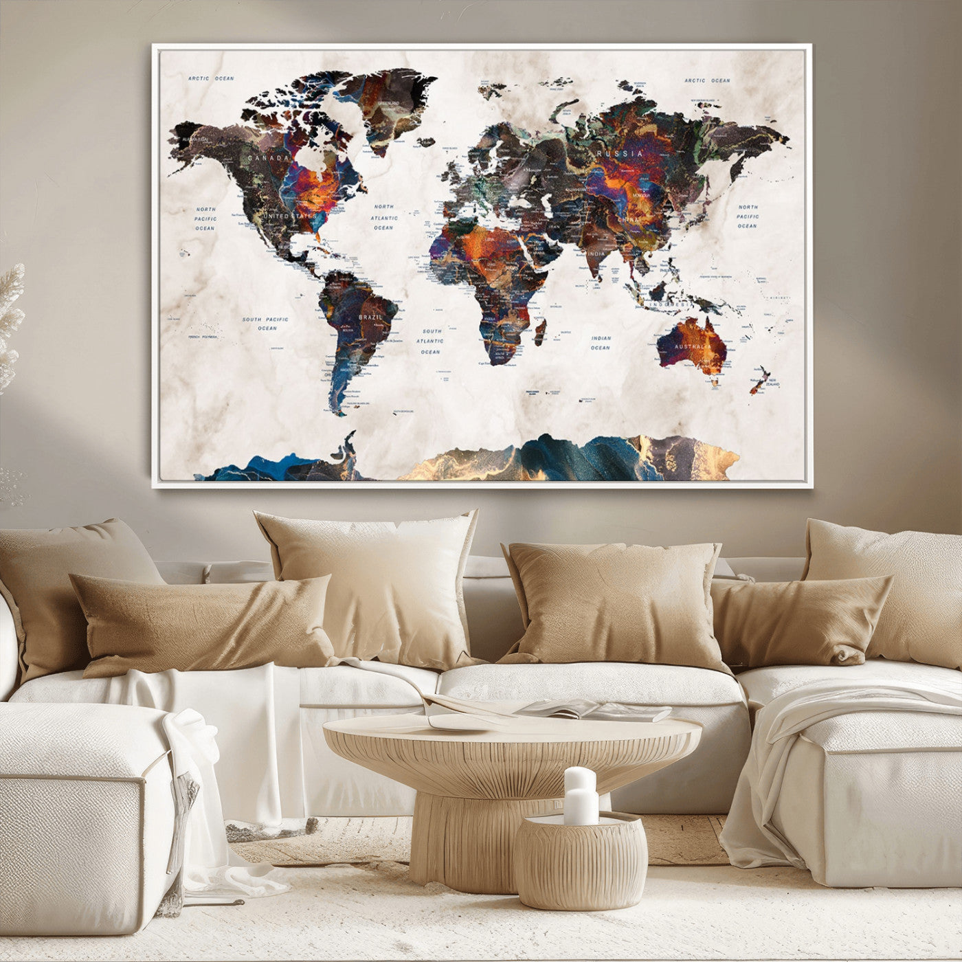 MGV-FC-36X24 - Push Pin World Map Canvas Print – Framed Wall Art for Couples to Track Their Travels – Anniversary