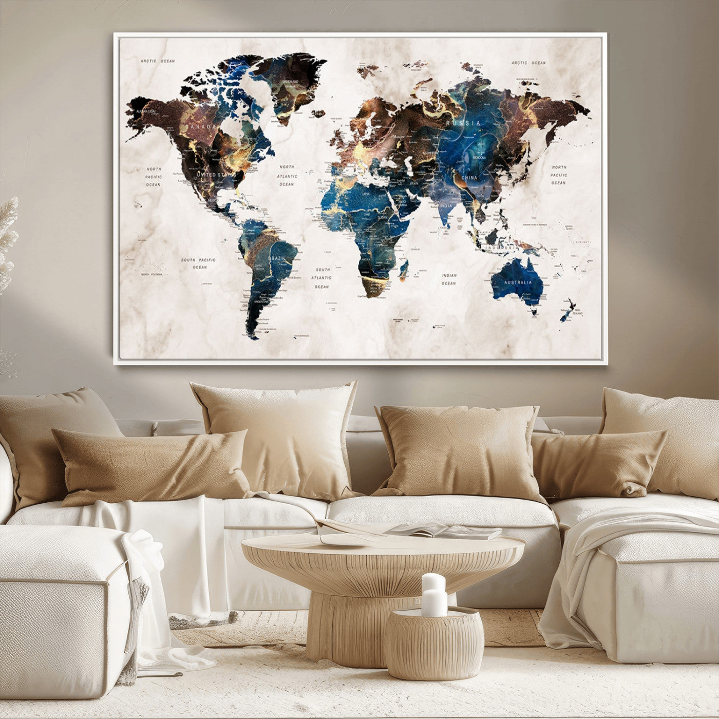 MGV-FC-36X24 - Push Pin World Map Canvas Print – Framed Wall Art for Couples to Track Their Travels – Anniversary